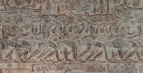 Detailed shots of the reliefs in the Angkor Wat temple, Cambodia, Asia