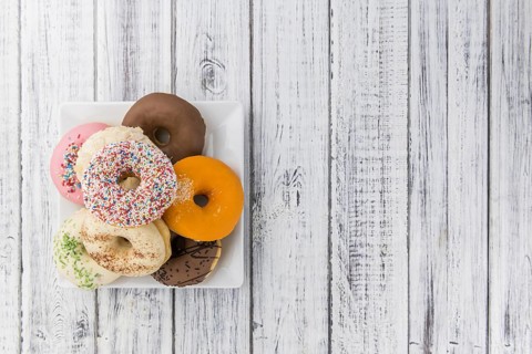 Some fresh made Donuts (view from above, close-up shot)