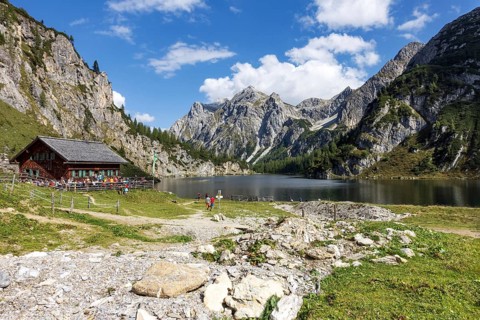Tappenkarseehütte and Radstädter Tauern at Tappenkarsee, in Pongau, Salzburgerl Land, Austria,