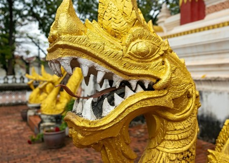 Naga figure, Haw Phra Kaew or Ho Phrakeo Museum, Vientiane, Laos, Asia