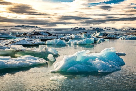 Famous Glacier Lagoon in Jokulsarlon Iceland during sunset