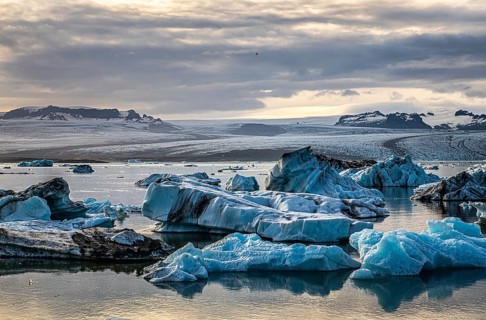 Famous Glacier Lagoon in Jokulsarlon Iceland during sunset