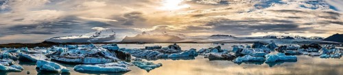 Famous Glacier Lagoon in Jokulsarlon Iceland during sunset