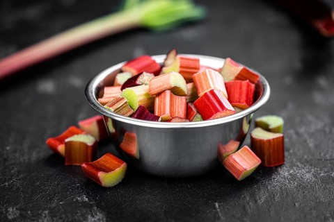 Chopped Rhubarb as detailed close up shot (selective focus)