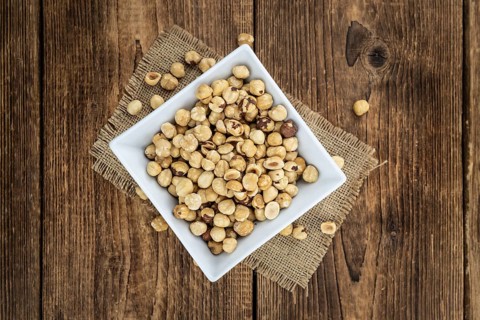 Hazelnut kernels as detailed close up shot (selective focus)