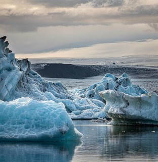 Spectacular sunset in the famous Jokulsarlon Glacier Lagoon Iceland