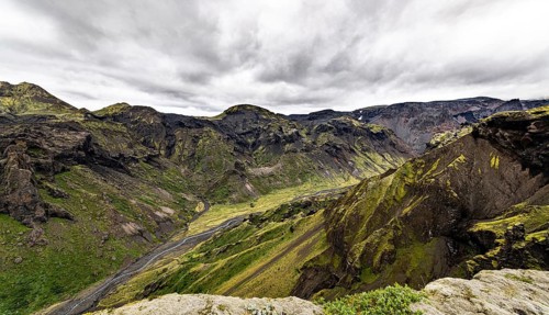 Breathtaking view from a hill next to Eyjafjallajokull Iceland in summer