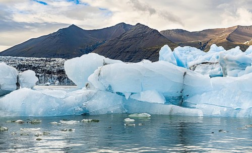 Jokulsarlon Glacier Lagoon in the eastern part of Iceland during a cloudy day