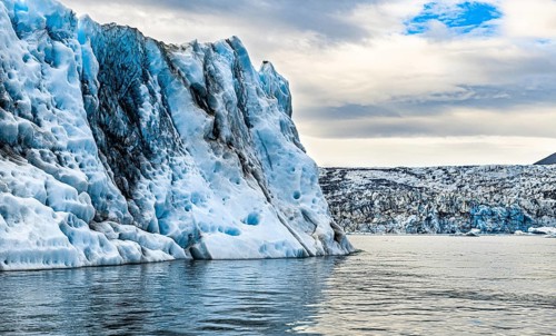 Blue icebergs in the Jokulsarlon Glacier Lagoon Iceland