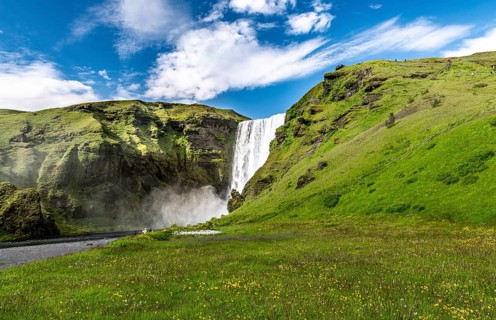 Spectacular Skogafoss Waterfall in southern Iceland during a summer day
