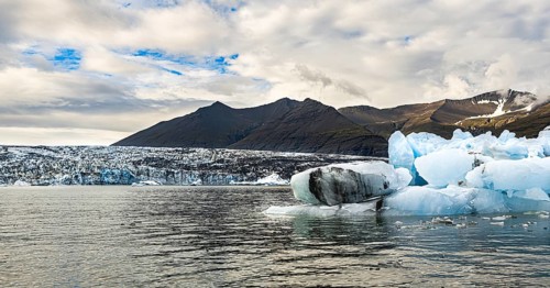 Blue icebergs in the Jokulsarlon Glacier Lagoon Iceland
