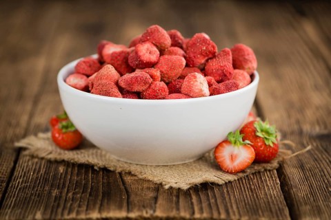 Portion of fresh Dried Strawberries close-up shot, selective focus