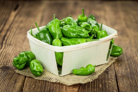 Portion of fresh Raw Pimientos close-up shot, selective focus