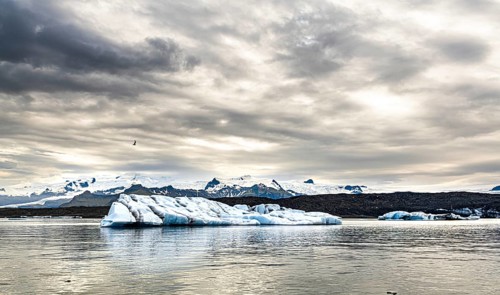 Jokulsarlon Glacier Lagoon in eastern Iceland during sunset