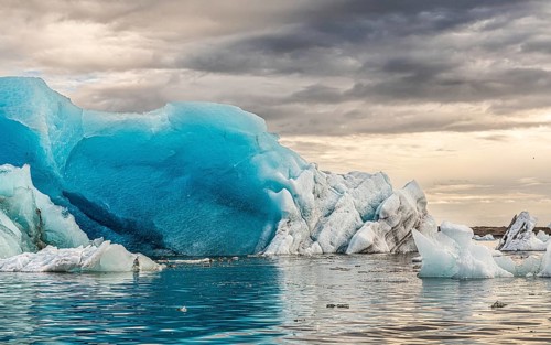 Jokulsarlon Glacier Lagoon in eastern Iceland during sunset