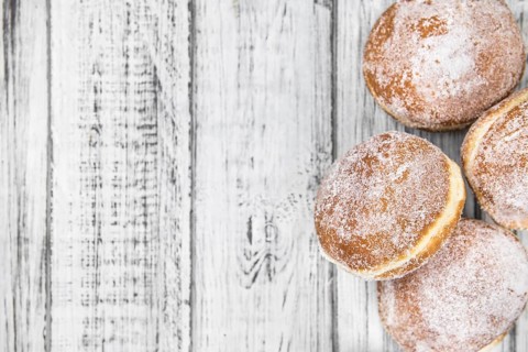 Portion of homemade Berliner Doughnuts (selective focus, close-up shot)