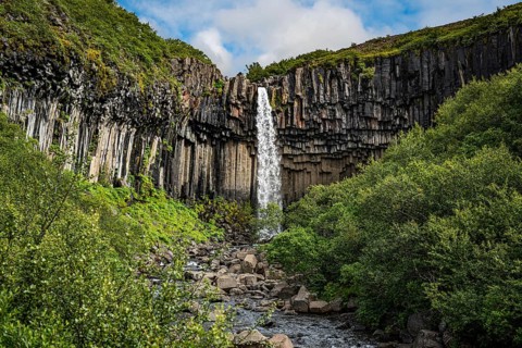 Hundafoss waterfall (on the way to Svartifoss waterfall) in the Skaftafell National Park, southern