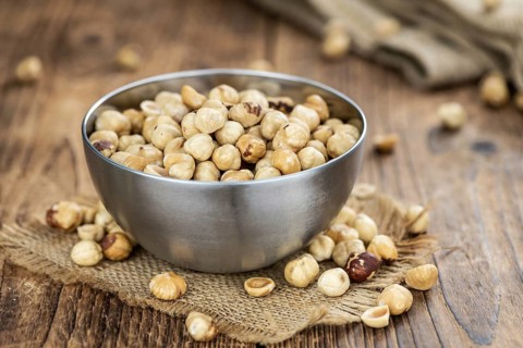 Hazelnut kernels as detailed close up shot (selective focus)
