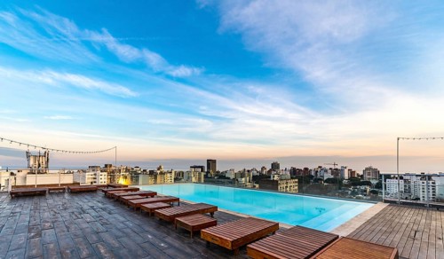 Luxury Pool on the rooftop of a building with a great view in Montevideo, Uruguay, South America