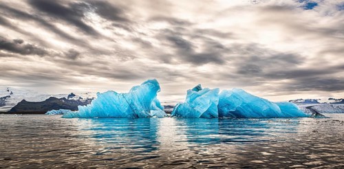 Jokulsarlon Glacier Lagoon in eastern Iceland during sunset