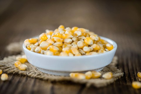 Portion of Corn (detailed close-up shot) on wooden background (selective focus)