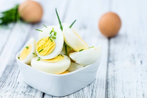Portion of halved Eggs as detailed close-up shot (selective focus)