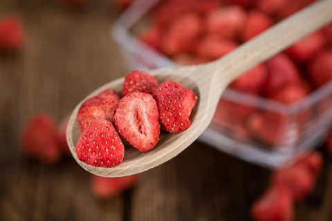 Portion of fresh Dried Strawberries close-up shot, selective focus