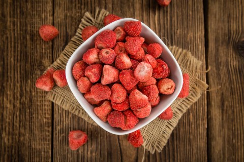 Portion of fresh Dried Strawberries close-up shot, selective focus