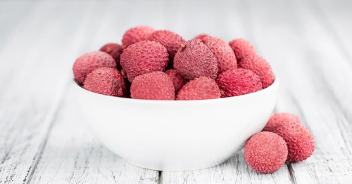 Portion of fresh Lychees (close-up shot, selective focus)