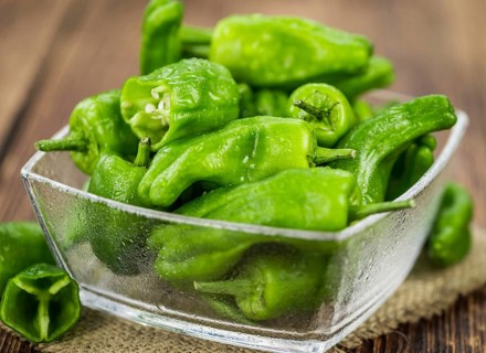 Portion of fresh Raw Pimientos close-up shot, selective focus