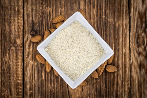Some fresh Almond Flour (selective focus, close-up shot)