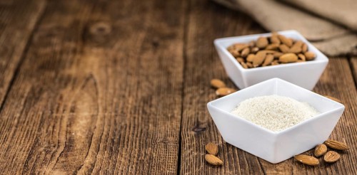 Some fresh Almond Flour (selective focus, close-up shot)