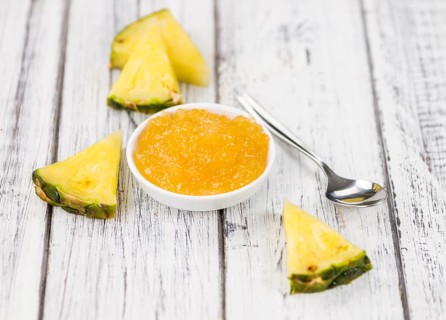 Some homemade Pineapple Jam as detailed close-up shot, selective focus