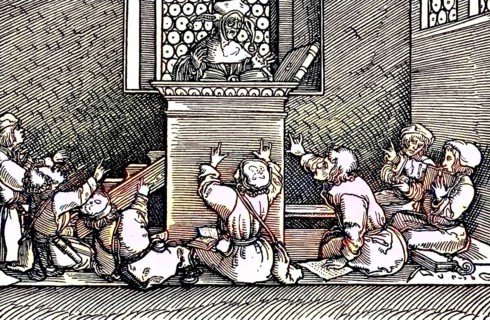 In a school parlour in the 16th century, woodcut from the, pictures to Schimpf and Ernst, by Hans