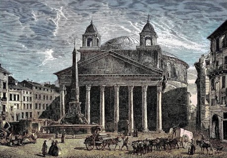 The Pantheon is a former Roman temple, now a church, in Rome, Italy, digital reproduction of an