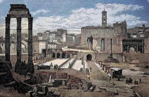 The Roman Forum and the Capitol in Rome, Italy, digital reproduction of an original from the 19th
