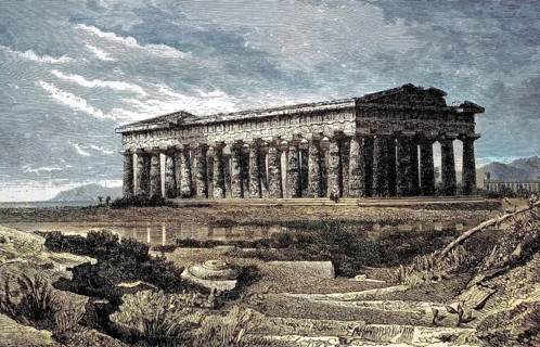 Temple of Poseidon at Paestum, Paestum, Campania, Italy, digital reproduction of an original from