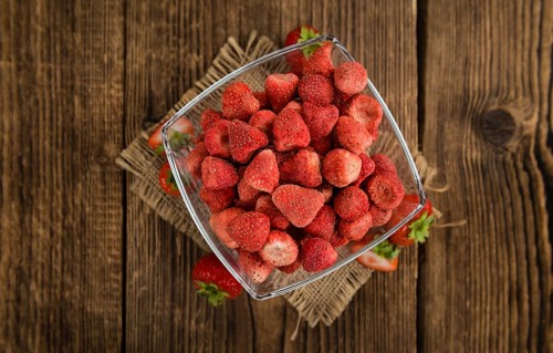 Portion of fresh Dried Strawberries close-up shot, selective focus