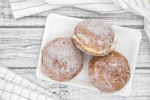 Portion of homemade Berliner Doughnuts (selective focus, close-up shot)
