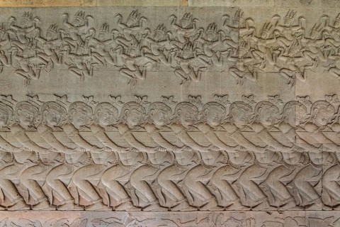 Detailed shots of the reliefs in the Angkor Wat temple, Cambodia, Asia