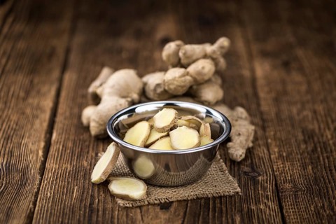 Some healthy Ginger Slices (selective focus, close-up shot)
