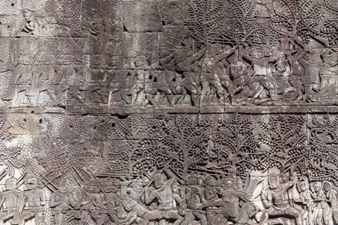 Reliefs in Bayon temple complex (Ankor Wat, Cambodia)