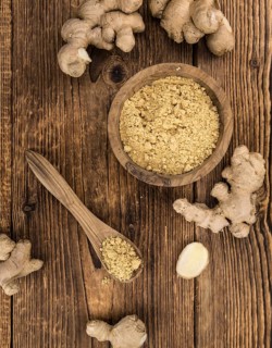Some healthy Ginger Powder (selective focus, close-up shot)