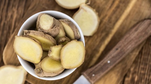 Some healthy Ginger Slices (selective focus, close-up shot)