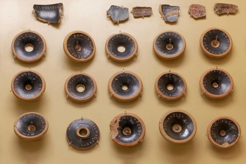 Pottery shards from the ancient court of shards, with the name Themistocles engraved on them, Agora