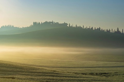 Sunrise in the Crete Senesi, Province of Siena, Tuscany, Italy, Europe
