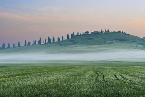 Sunrise in the Crete Senesi, Province of Siena, Tuscany, Italy, Europe