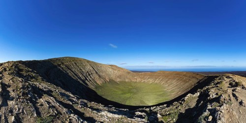 Panorama from the crater rim into the crater of Caldera Blanca, Parque Natural de Los Volcanes,