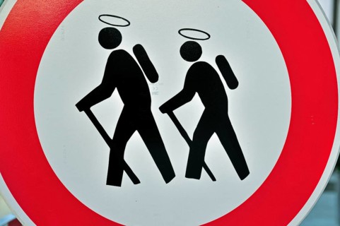 Traffic sign, Passage prohibited for pilgrims, Germany, Europe