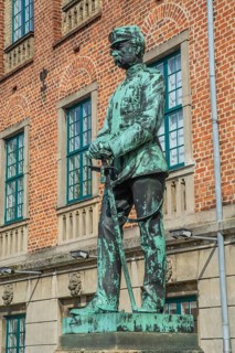 Statue of the Danish king Christian IX in front of the town hall in Nyborg, Funen, Fyn, Fyn Island,